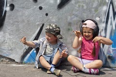 Listen to music abstract with kids stock photography Listen to music abstract with kids stock photography