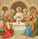 A litografia da última ceia em Missale Romanum por artista desconhecido com as iniciais F M S de um fim de 19 centavo foto de stock royalty free A litografia da última ceia em Missale Romanum por artista desconhecido com as iniciais F M S de um fim de 19 centavo foto de stock royalty free