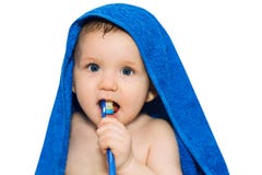 Little Baby Brushing His Teeth Royalty Free Stock Images