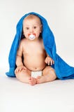 Little baby wrapped bright blue towel royalty free stock images Little baby wrapped bright blue towel royalty free stock images