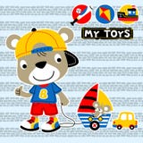 Little bear with his toys vector illustration Little bear with his toys vector illustration