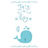Little Blue Whale, it`s a boy phrase, gender reveal party invitation, vector illustration isolated on white background stock illustration Little Blue Whale, it`s a boy phrase, gender reveal party invitation, vector illustration isolated on white background stock illustration