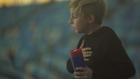 Little boy choking on water and coughing, hard breathing, emergency concept