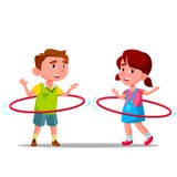 Little Boy en Meisje die de Gekleurde Huha-Illustratie van het Hoepels Vector Vlakke Beeldverhaal tollen stock illustratie Little Boy en Meisje die de Gekleurde Huha-Illustratie van het Hoepels Vector Vlakke Beeldverhaal tollen stock illustratie