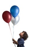 Little boy red blue and white balloons