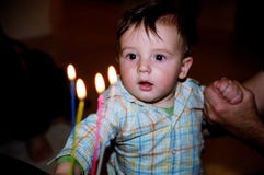 Little Boy With Birthday Cake Candles Stock Photo