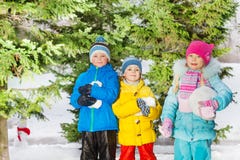 Little boys and girls play with snow Royalty Free Stock Images Little boys and girls play with snow Royalty Free Stock Images