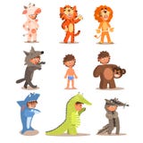 Little Boys Wearing Animal Costumes. Vector Set vector illustration Little Boys Wearing Animal Costumes. Vector Set vector illustration