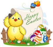 Little Chicken And Easter Eggs With A Paper Scroll Royalty Free Stock Images