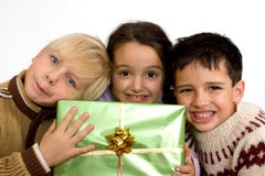 Little Children With Christmas Gifts Stock Photo