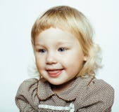 Little cute blonde girl isolated on white background happy smili Royalty Free Stock Images Little cute blonde girl isolated on white background happy smili Royalty Free Stock Images