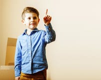 Little Cute Boy In Empty Room, Remoove To New House. Home Alone, Stock Photography