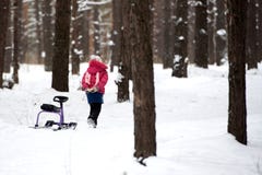 Little girl alone in the winter forest royalty free stock image Little girl alone in the winter forest royalty free stock image