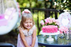 Little Girl Celebrate Happy Birthday Party With Rose Outdoor Royalty Free Stock Photography Little Girl Celebrate Happy Birthday Party With Rose Outdoor Royalty Free Stock Photography