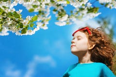 Little Girl Closed Her Eyes And Breathes The Fresh Air In The Pa Stock Images Little Girl Closed Her Eyes And Breathes The Fresh Air In The Pa Stock Images