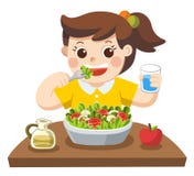 A Little girl happy to eat salad. she love vegetables. royalty free illustration A Little girl happy to eat salad. she love vegetables. royalty free illustration