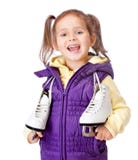 Little Girl Holds Skates On White Background Royalty Free Stock Photo