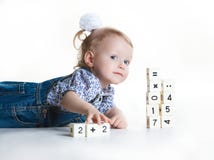 Little Girl Playing With Blocks Royalty Free Stock Images