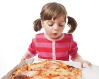 Little Girl With Pizza In An Open Paper Box Stock Photography Little Girl With Pizza In An Open Paper Box Stock Photography
