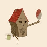 Little house / home character, delighted to see his new architectonic decoration in the mirror