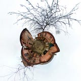 Little planet. Spherical view of old abandoned courtyard with tree шт cloudy day royalty free stock photo Little planet. Spherical view of old abandoned courtyard with tree шт cloudy day royalty free stock photo