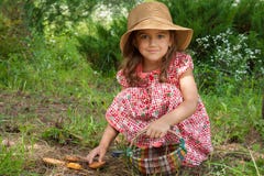 Little Russian Girl And Mushroom. Royalty Free Stock Photo Little Russian Girl And Mushroom. Royalty Free Stock Photo