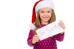 Little smiling girl holding letter for Santa Claus. stock images Little smiling girl holding letter for Santa Claus. stock images