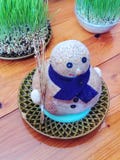 Little snowman made of sawdust,wheat and nylon sock royalty free stock image Little snowman made of sawdust,wheat and nylon sock royalty free stock image
