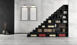 Living Room With Wooden Staircase And Bookcase Royalty Free Stock Photo Living Room With Wooden Staircase And Bookcase Royalty Free Stock Photo