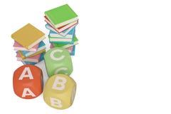 Livres avec des cubes en ABC sur le fond blanc illustration 3D illustration stock Livres avec des cubes en ABC sur le fond blanc illustration 3D illustration stock