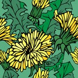 Ljus hand-dragen modell med gula blommor och sidor royaltyfri illustrationer Ljus hand-dragen modell med gula blommor och sidor royaltyfri illustrationer