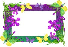 Ljus ram med fjärilar och exotiska blommor stock illustrationer Ljus ram med fjärilar och exotiska blommor stock illustrationer