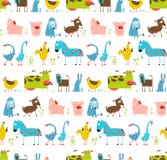 Ljusa roliga sömlösa tecknad filmlantgårdtamdjur royaltyfri illustrationer Ljusa roliga sömlösa tecknad filmlantgårdtamdjur royaltyfri illustrationer