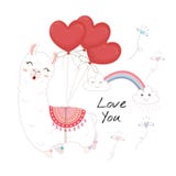 Llama de salto linda preciosa con un globo en forma de corazón libre illustration Llama de salto linda preciosa con un globo en forma de corazón libre illustration