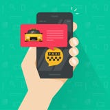 Lleve en taxi el servicio online con usar el ejemplo del vector del teléfono móvil stock de ilustración Lleve en taxi el servicio online con usar el ejemplo del vector del teléfono móvil stock de ilustración