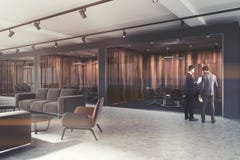 Lobby de luxe de bureau, lieu de réunion en bois sombre modifié la tonalité Photographie stock libre de droits Lobby de luxe de bureau, lieu de réunion en bois sombre modifié la tonalité Photographie stock libre de droits