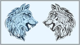 Lobos decorativos gráficos en colores negros y azules ilustración del vector Lobos decorativos gráficos en colores negros y azules ilustración del vector