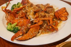 Lobster truffle mushroom red sauce chinese food stock photo Lobster truffle mushroom red sauce chinese food stock photo