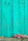 Log And Pink Flowers Border Antique Teal Blue Wooden Fence Stock Photography Log And Pink Flowers Border Antique Teal Blue Wooden Fence Stock Photography