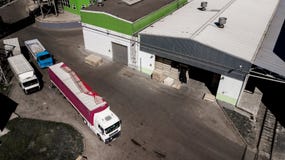 Logistics center, loading trucks aerial photography stock photography Logistics center, loading trucks aerial photography stock photography