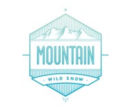 Logo badge for creative design project. Label related to mountain theme - blue mountain on a white background. stock illustration Logo badge for creative design project. Label related to mountain theme - blue mountain on a white background. stock illustration