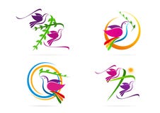 Logo della colomba, piccione, sole con il simbolo trasversale della foglia, progettazione di massima dell'icona di Spirito Santo royalty illustrazione gratis Logo della colomba, piccione, sole con il simbolo trasversale della foglia, progettazione di massima dell'icona di Spirito Santo royalty illustrazione gratis
