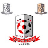 Logo di calcio con la palla sul fondo dello schermo illustrazione di stock Logo di calcio con la palla sul fondo dello schermo illustrazione di stock
