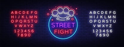 Logo di lotta della via nello stile al neon Insegna al neon del club di lotta Logo con le articolazioni d'ottone Mette in mostra royalty illustrazione gratis Logo di lotta della via nello stile al neon Insegna al neon del club di lotta Logo con le articolazioni d'ottone Mette in mostra royalty illustrazione gratis