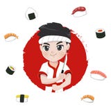 Logo mignon de chef de sushi de caractère illustration de vecteur Logo mignon de chef de sushi de caractère illustration de vecteur