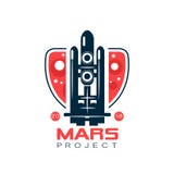Logo per il progetto Marte con l'immagine astratta del razzo di volo Navetta spaziale in linea stile con i colori blu scuro e ros royalty illustrazione gratis Logo per il progetto Marte con l'immagine astratta del razzo di volo Navetta spaziale in linea stile con i colori blu scuro e ros royalty illustrazione gratis