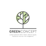Logo Tree e Forest Concept - ecologia e energia verde no estilo linear na moda com elemento da planta da folha, anti bandeira do ilustração stock Logo Tree e Forest Concept - ecologia e energia verde no estilo linear na moda com elemento da planta da folha, anti bandeira do ilustração stock