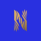 Logokennzeichenschablone oder -ikone mit zwei eleganten Händen sehen wie Buchstabe N auf blauem Hintergrund aus stock abbildung Logokennzeichenschablone oder -ikone mit zwei eleganten Händen sehen wie Buchstabe N auf blauem Hintergrund aus stock abbildung
