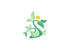 Logotipo da beleza dos termas, símbolo dos povos da planta do bem-estar, vetor do projeto do ícone da letra S ilustração stock Logotipo da beleza dos termas, símbolo dos povos da planta do bem-estar, vetor do projeto do ícone da letra S ilustração stock
