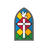 Logotipo da igreja Cruz e pomba do vitral ilustração royalty free Logotipo da igreja Cruz e pomba do vitral ilustração royalty free